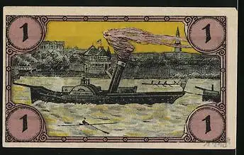 Notgeld Glogau 1920, 1 Pfennig, Dampfer vor dem Ort