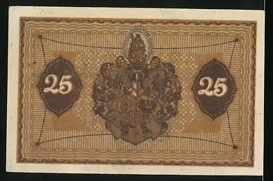 Notgeld Glogau, 25 Pfennig, Wappen, Silhouette der Stadt