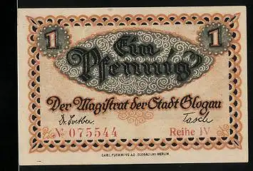Notgeld Glogau 1920, 1 Pfennig, Brücke zur Stadt