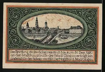 Notgeld Glogau 1920, 1 Pfennig, Brücke zur Stadt