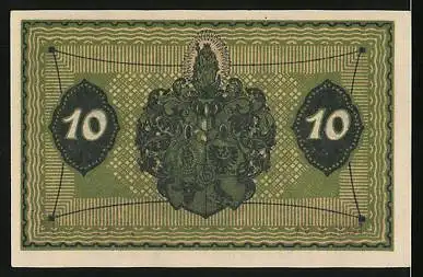 Notgeld Glogau, 10 Pfennig, Silhouette der Stadt, Wappen