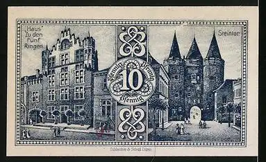 Notgeld Goch 1921, 10 Pfennig, Rathaus, Haus zu den fünf Ringen