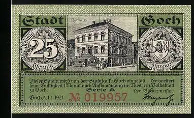 Notgeld Goch 1921, 25 Pfennig, Rathaus und Steintor