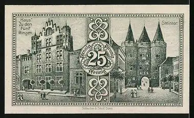 Notgeld Goch 1921, 25 Pfennig, Rathaus und Steintor