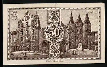 Notgeld Goch 1921, 50 Pfennig, Steintor, Rathaus, Wappen