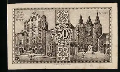 Notgeld Goch 1921, 50 Pfennig, Haus zu den Fünf Ringen, Steintor
