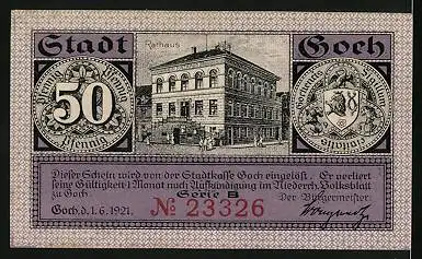 Notgeld Goch 1921, 50 Pfennig, Haus zu den Fünf Ringen, Steintor