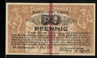 Notgeld M. Gladbach 1917, 50 Pfennig, Handwerker, Landkarte