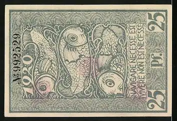 Notgeld Bremerhaven 1920, 25 Pfennig, Stadtpanorama, Fische, Ornamente