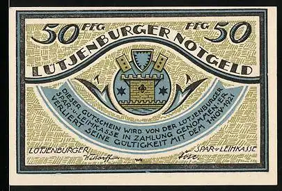 Notgeld Lütjenburg 1921, 50 Pfennig, Wappen, Bottermelkskrieg, Die vermeintlichen Dänen