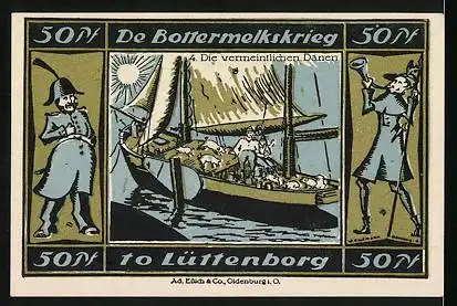 Notgeld Lütjenburg 1921, 50 Pfennig, Wappen, Bottermelkskrieg, Die vermeintlichen Dänen