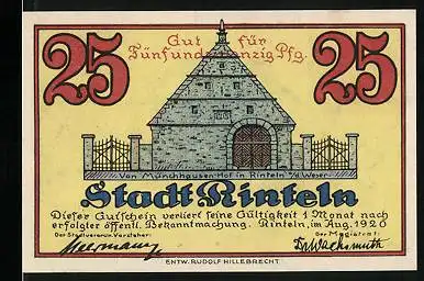 Notgeld Rinteln 1920, 25 Pfennig, Von Münchhausen-Hof, Gefangener Bär