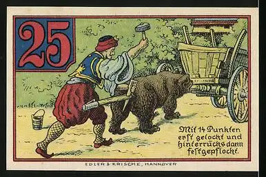 Notgeld Rinteln 1920, 25 Pfennig, Von Münchhausen Hof, Gefangennahme eines Bären
