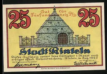 Notgeld Rinteln 1920, 25 Pfennig, Von Münchhausen Hof, Gefangener Braunbär
