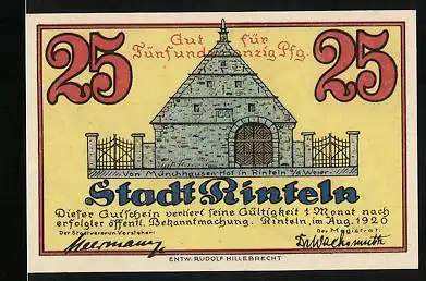 Notgeld Rinteln 1920, 25 Pfennig, Von Münchhausen-Hof, Gefangennahme eines Braunbären