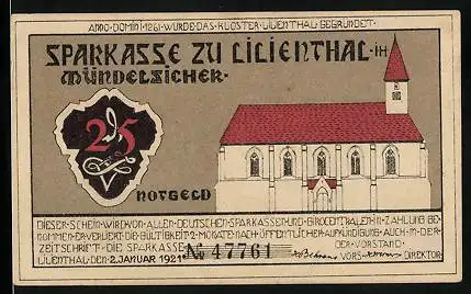 Notgeld Lilienthal i. H. 1921, 25 Pfennig, Kirche, Segelboot, Kühe