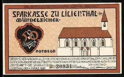 Notgeld Lilienthal i. H. 1921, 50 Pfennig, Kirche, Segelboot, Kühe