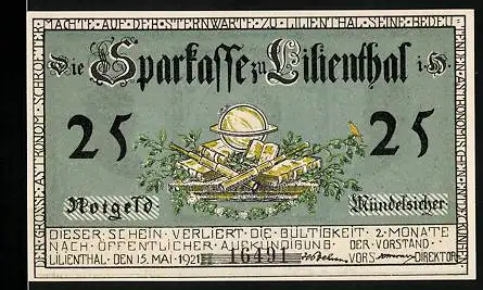Notgeld Lilienthal i. H. 1921, 25 Pfennig, Portraits der Lilienthaler Astronomen, Fernrohre und Globus