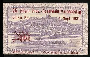 Notgeld Linz /Rh. 1920, 25 Pfennig, Wappen, Stadtansicht mit Dampfer