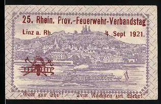 Notgeld Linz /Rh. 1920, 25 Pfennig, Wappen, Stadtansicht mit Dampfer