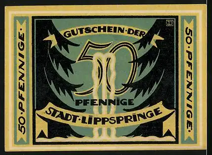 Notgeld Lippspringe 1921, 50 Pfennig, Figuren am Wasser, Tannen