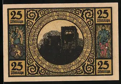 Notgeld Lobeda 1921, 25 Pfennig, Kirche, Herrensitz, Soldat und Hirte mit Wappen