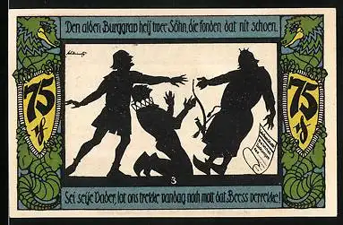 Notgeld Geldern 1921, 75 Pfennig, Der Burggraf mit seinen Söhnen