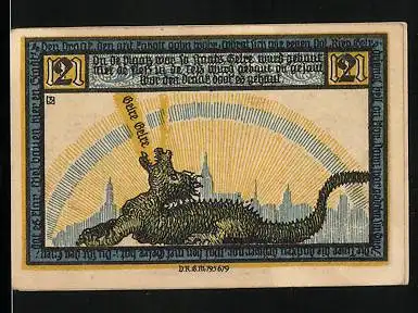 Notgeld Geldern, 2 Mark, Der Drache vor der Stadt