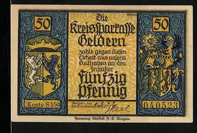 Notgeld Geldern, 50 Pfennig, Der Drache speit Feuer