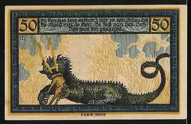 Notgeld Geldern, 50 Pfennig, Der Drache speit Feuer