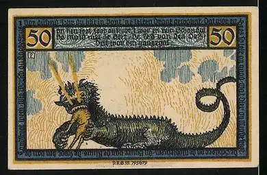 Notgeld Geldern, 50 Pfennig, Der feuerspeiende Drache