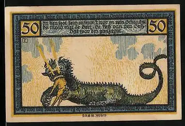 Notgeld Geldern, 50 Pfennig, Der Drache speit Feuer