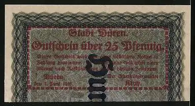 Notgeld Düren 1921, 25 Pfennig, Rechtes Drittel eines 100-Mark-Scheins