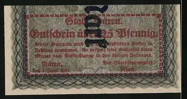 Notgeld Düren 1921, 25 Pfennig, Linkes Drittel eines 100-Mark-Scheins