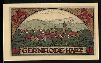Notgeld Gernrode /Harz 1921, 25 Pfennig, Schloss am Berg, Ortsansicht