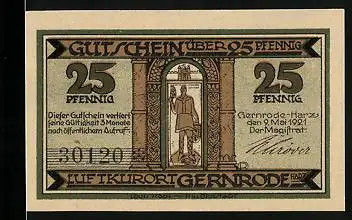 Notgeld Gernrode /Harz 1921, 25 Pfennig, Partie an der Kirche