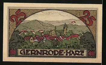 Notgeld Gernrode /Harz 1921, 25 Pfennig, Ortsansicht und Schloss am Berg