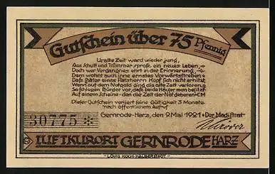Notgeld Gernrode /Harz 1921, 75 Pfennig, Altes und neues Rathaus