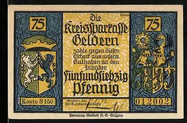 Notgeld Geldern 1922, 75 Pfennig, Die bewaffneten Ritter vor der Burg