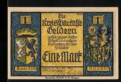 Notgeld Geldern 1922, 1 Mark, Die Ritter bekämpfen den Drachen