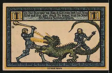 Notgeld Geldern 1922, 1 Mark, Die Ritter bekämpfen den Drachen