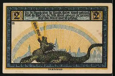 Notgeld Geldern 1922, 2 Mark, Der Drache vor der Stadt