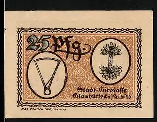 Notgeld Glashütte 1921, 25 Pfennig, Zwei Werkzeuge