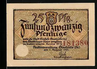 Notgeld Glashütte 1921, 25 Pfennig, Reklame-Gedicht über die Industrie