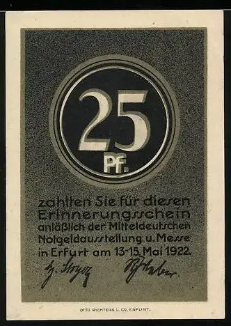 Notgeld Erfurt 1922, 25 Pfennig, Kaiser Wilhelm-Denkmal