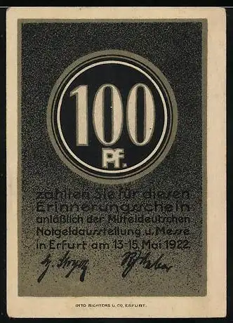 Notgeld Erfurt 1922, 100 Pfennig, Monumental-Brunnen