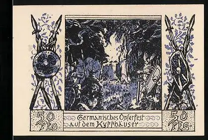 Notgeld Frankenhausen a. Kyffh. 1921, 50 Pfennig, Germanisches Opferfest auf dem Kyffhäuser