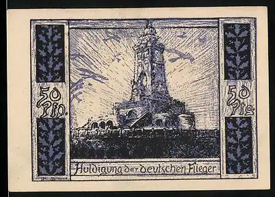 Notgeld Frankenhausen a. Kyffh. 1921, 50 Pfennig, Huldigung der deutschen Flieger