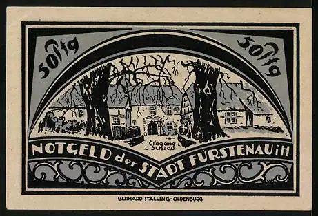 Notgeld Fürstenau i. H. 1921, 50 Pfennig, Der Eingang zum Schloss