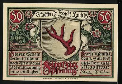 Notgeld Forst i. Lausitz 1921, 50 Pfennig, Partie im Ostdeutschen Rosengarten